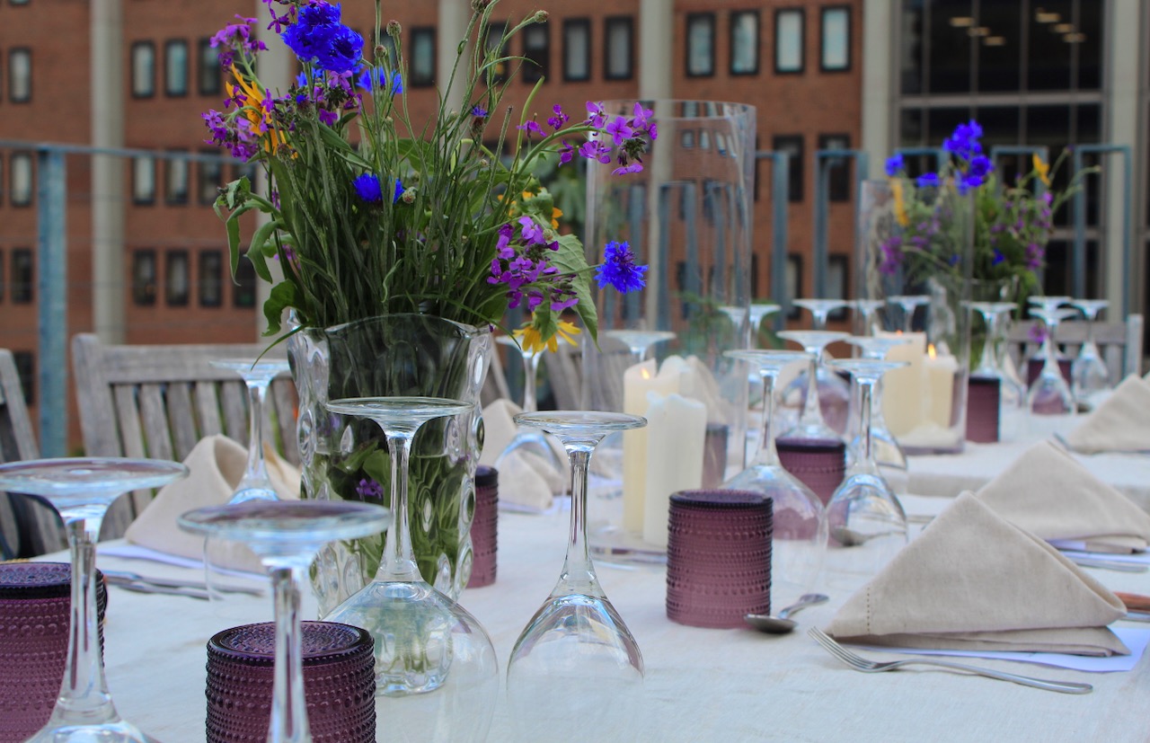 Rooftop table set for a private event