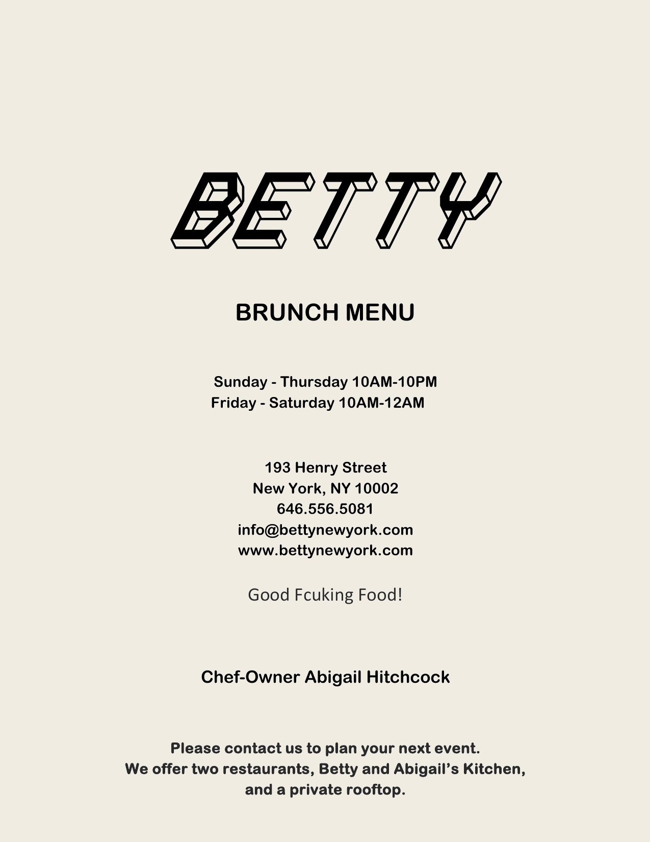 Brunch menu page 1